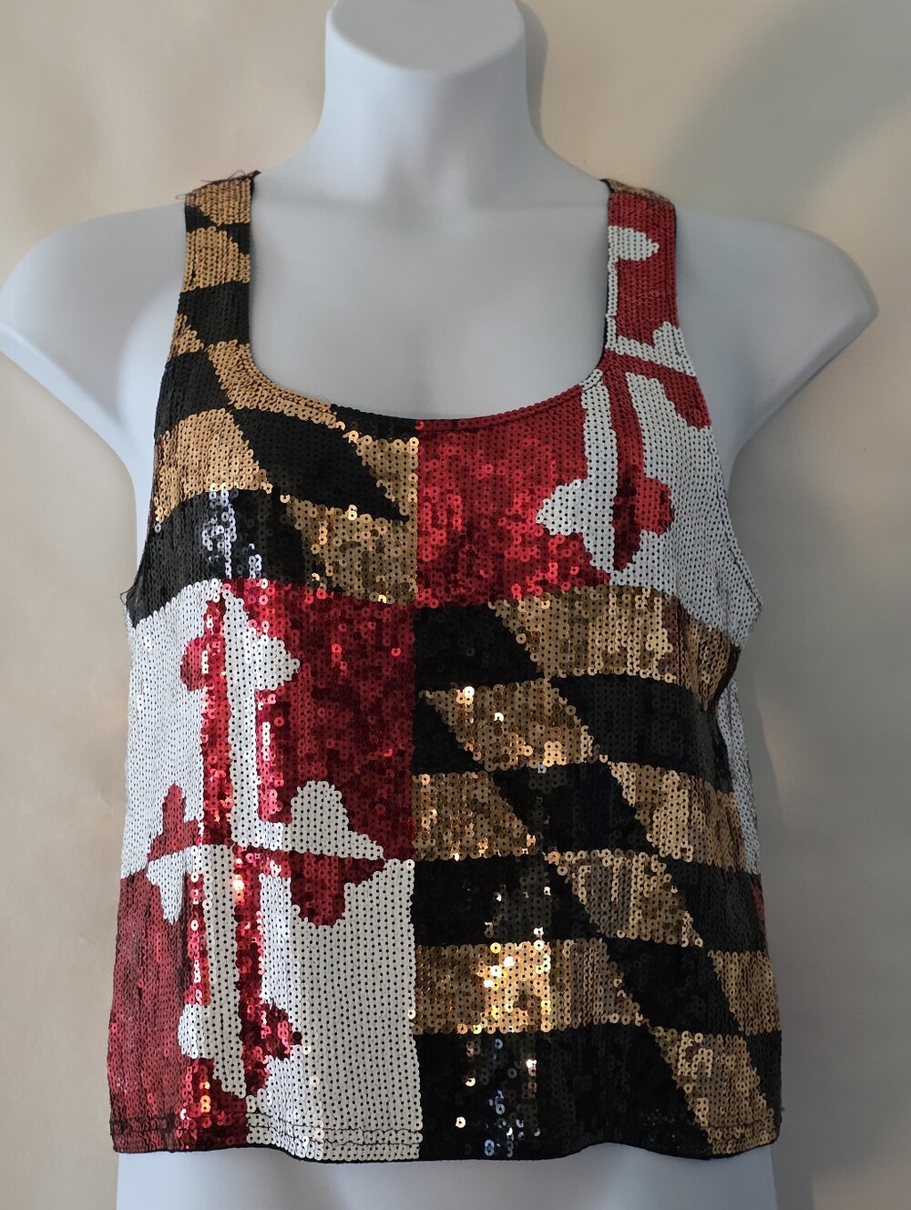 Route One Sequin Tank Top Size 2XL Racerback Maryland Flag Graphic‎ Sparkle